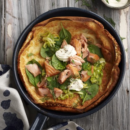 Dutch Pancakes with Smoked Trout, Leek and Sour Cream