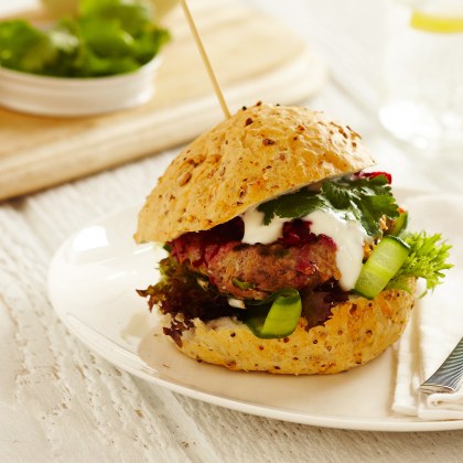 Spiced Lamb Burgers with Yoghurt and Fresh Beetroot Relish
