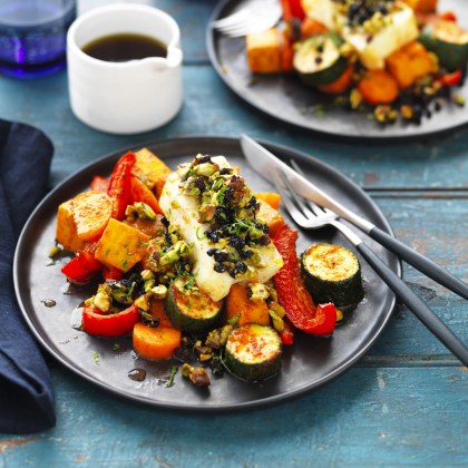 Jewelled Haloumi with Spiced Vegetable Bake