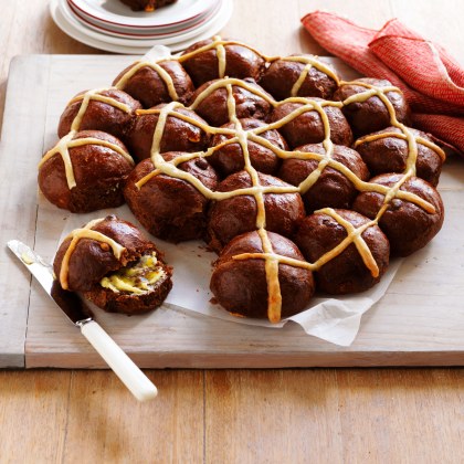 Triple chocolate hot cross bun pull apart