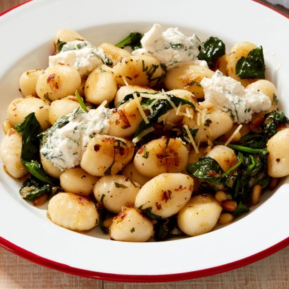 Garlic, Lemon Pan Fried Gnocchi with Basil Ricotta