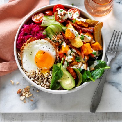 Winter Nourish Bowl with Roast Veggies and Eggs