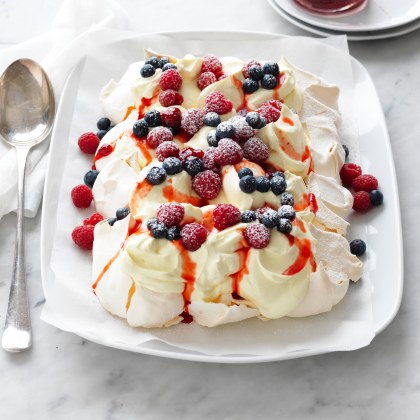 Berries and cream tray pavlova