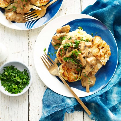 Roasted Cauliflower Steaks with Mushroom Sauce