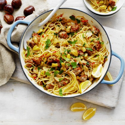 Chestnut, Italian Sausage and Fennel Spaghetti