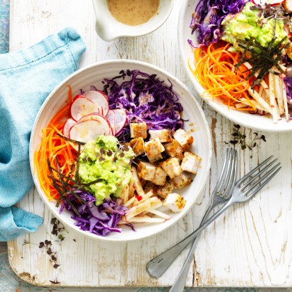 Avocado, chicken and cabbage nourish bowl