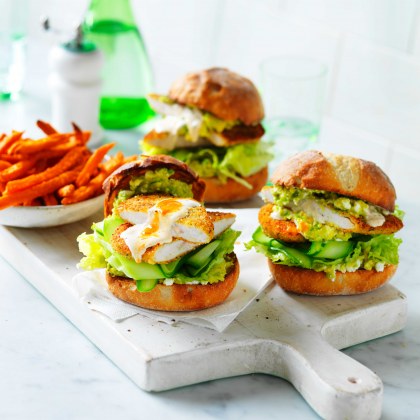 Healthier Chicken Schnitzel Burgers with Avocado Smash