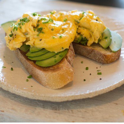 Creamy scrambled eggs with parmesan and chives