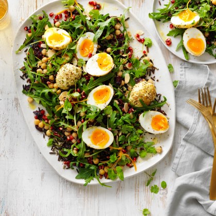 Wild rice, dukkha egg and pomegranate salad