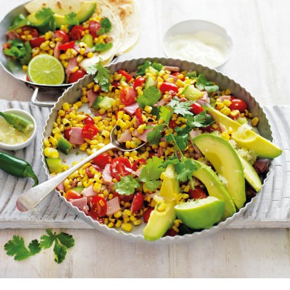 Mexican Grilled Sweetcorn, Avocado & Ham Salad