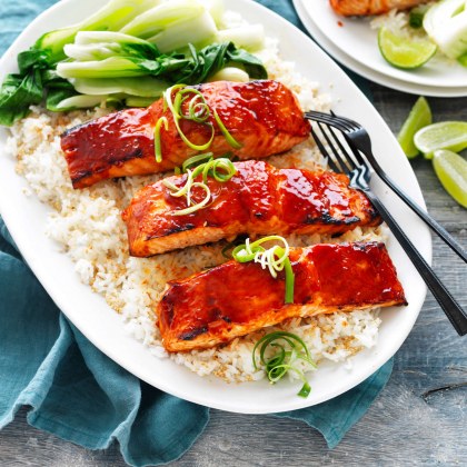 Honey Sriracha Salmon with Sesame Rice