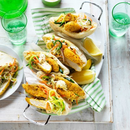 Lemon and Pepper Chicken, Zucchini Slaw Pitas