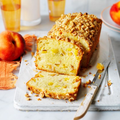 Peach, coconut and hazelnut loaf
