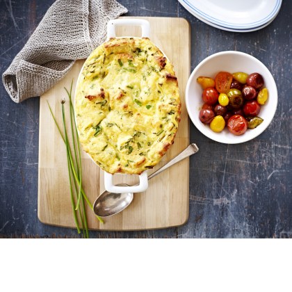 Cheesy Egg and Bread Bake with Roast Tomato