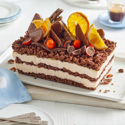 Choc-Orange Crackle Cheesecake Lasagne