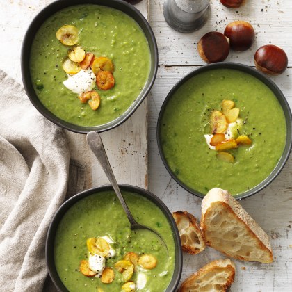Chestnut, Spinach and Green Pea Soup