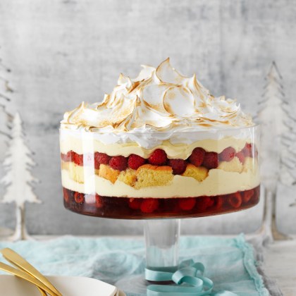Epic raspberry trifle with meringue top