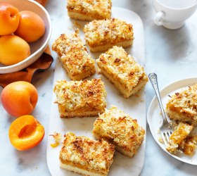 Apricot jam and coconut slice