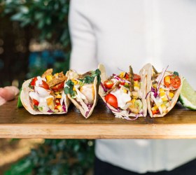 Barramundi Tacos with Rainbow Slaw and Salsa