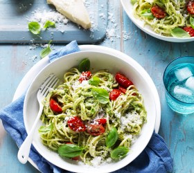 Avocado, Spinach and Basil Pesto with Spaghetti