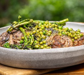 Barnsley Chop, Minted Peas and Broccolini with Brazilian seasoning