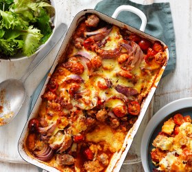 Cheesy Polenta Sausage Bake