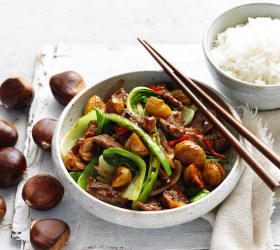 Chestnut, Beef and Bok Choy Stir-Fry