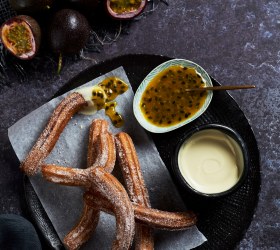 Tropical Churros with Passionfruit Sauce