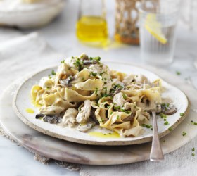 Creamy Chicken, Mushroom and Chive Fettuccine