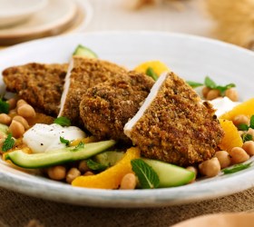 Falafel Chicken with Cucumber Chickpea and Orange Salad Falafel Chicken with Cucumber Chickpea and Orange Salad