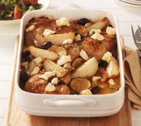 Slow Roasted Greek Chicken with Crumbled Feta, Lemon and Olives