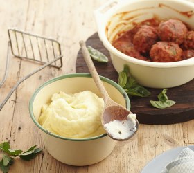 Italian Meatballs with Cheesy Parsnip Mash