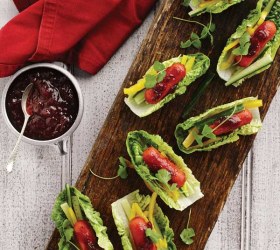 Fresh Cocktail Frank Wraps with Cranberry and Tomato Glaze