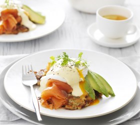 Poached Egg on potato rosti with Smoked Salmon and Avocado Poached Egg on potato rosti with Smoked Salmon and Avocado