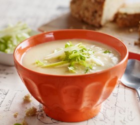 Celery Celeriac and Parsnip Soup with Cheesy Parsnip Cob