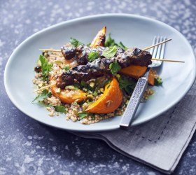 Roasted Pumpkin and Couscous Salad with Lamb Skewers