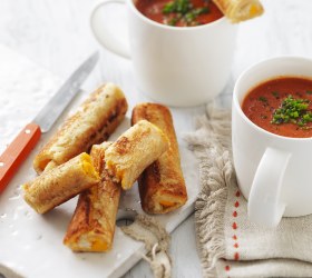 Creamy Tomato Soup with Grilled Cheese Roll-ups Creamy Tomato Soup with Grilled Cheese Roll-ups