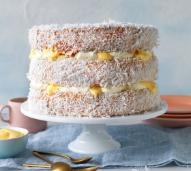 Lamington Cake with Lemon Curd and Cream