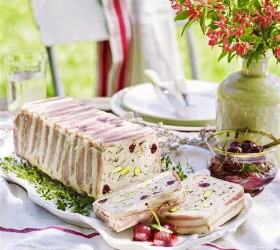 Chicken Pistachio and Cranberry Terrine with Pickled Cherries Chicken Pistachio and Cranberry Terrine with Pickled Cherries