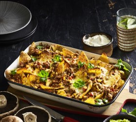 Best Ever Pork and Mushroom Nachos with Harissa and Smashed Avocado