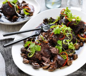 Asian-Style Slow Cooked Beef Cheeks with Mushrooms