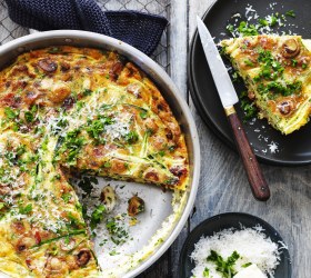Mushroom, Zucchini and Bacon Family Frittata