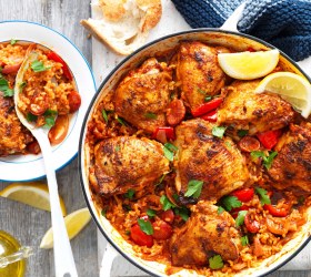 One Pan Spanish Chicken and Rice Bake