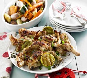 Chilli Garlic Spatchcock With Barbequed Lime And Roasted Vegetable Salad