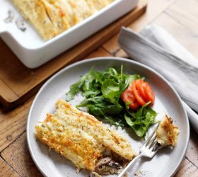 Cheese & Mushroom Crepe Bake