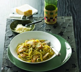 Cornfed Chicken Fettucini with Creamy Pesto Sauce