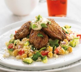 Middle Eastern Quail and Couscous Salad with Garlic Sauce