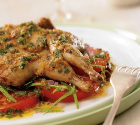 Moroccan Quail with Minted Tomato and Olive Salad