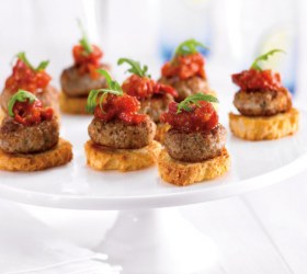 Mini Quail Meatballs On Crostini