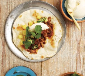 Slow Cooked Pork, Pineapple and Sour Cream Tacos